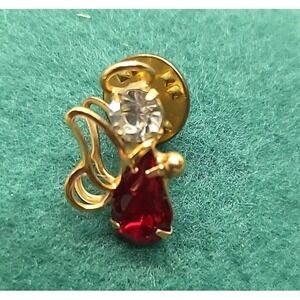 Angel Lapel Pin with Clear and‎ Red Rhinestones